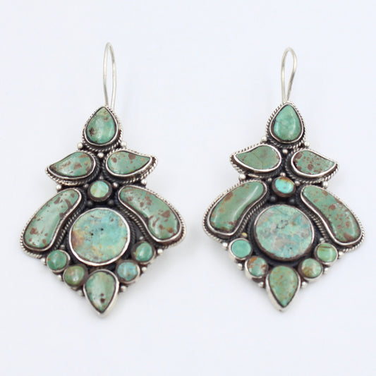 Vintage Navajo Natural Turquoise Statement Drop Earrings in Sterling Silver