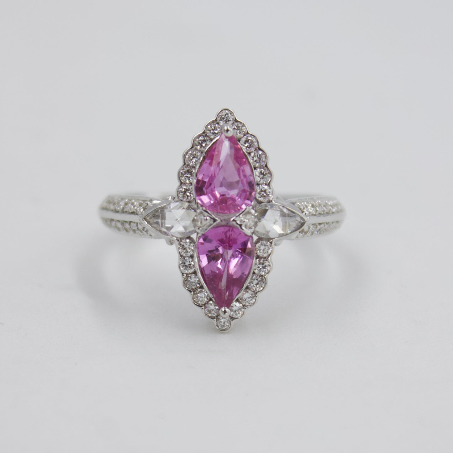 1.72 TCW Barbie Pink Sapphire & Diamond Halo Cocktail Ring in 18K Gold