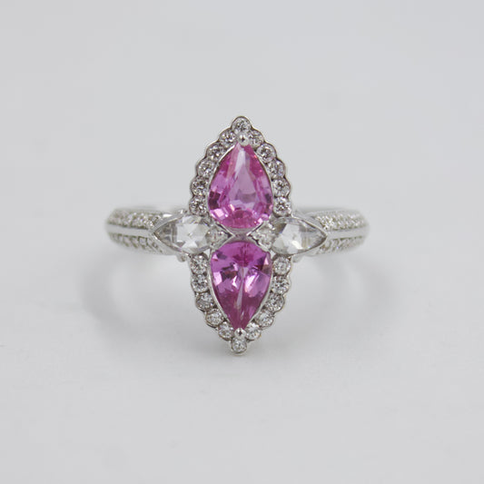 1.72 TCW Barbie Pink Sapphire & Diamond Halo Cocktail Ring in 18K Gold