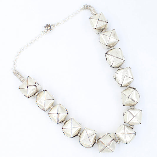 Handmade Indonesian Cubic Ball Beaded Necklace in Sterling Silver