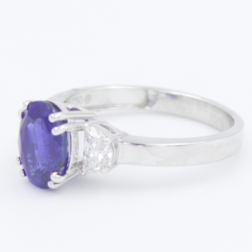 Natural 2.89 TCW Sri Lankan Royal Blue Sapphire & Diamond Engagement Ring 18KW