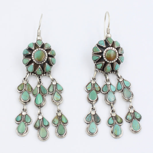 Vintage Southwestern Natural Turquoise Drop Earrings in Sterling Silver