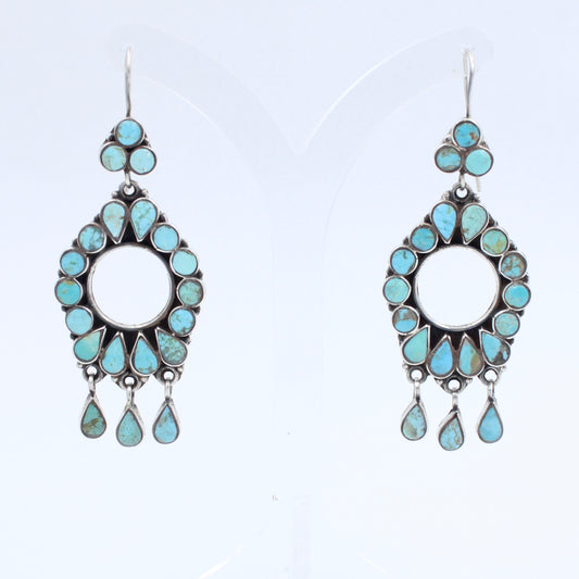 Vintage Southwestern Natural Turquoise Drop Earring in Sterling Silver