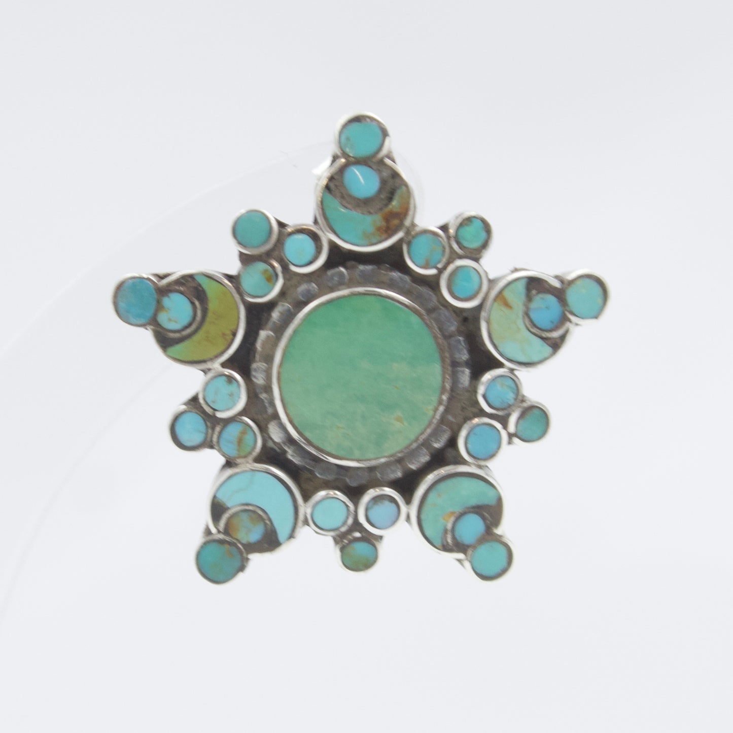 Vintage South West Natural Turquoise Star Cluster Stud Earrings Sterling Silver