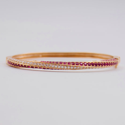 2.31 Ct Burma Ruby & Diamond Twisted Crossover Hinged Bangle in 18k Rose Gold