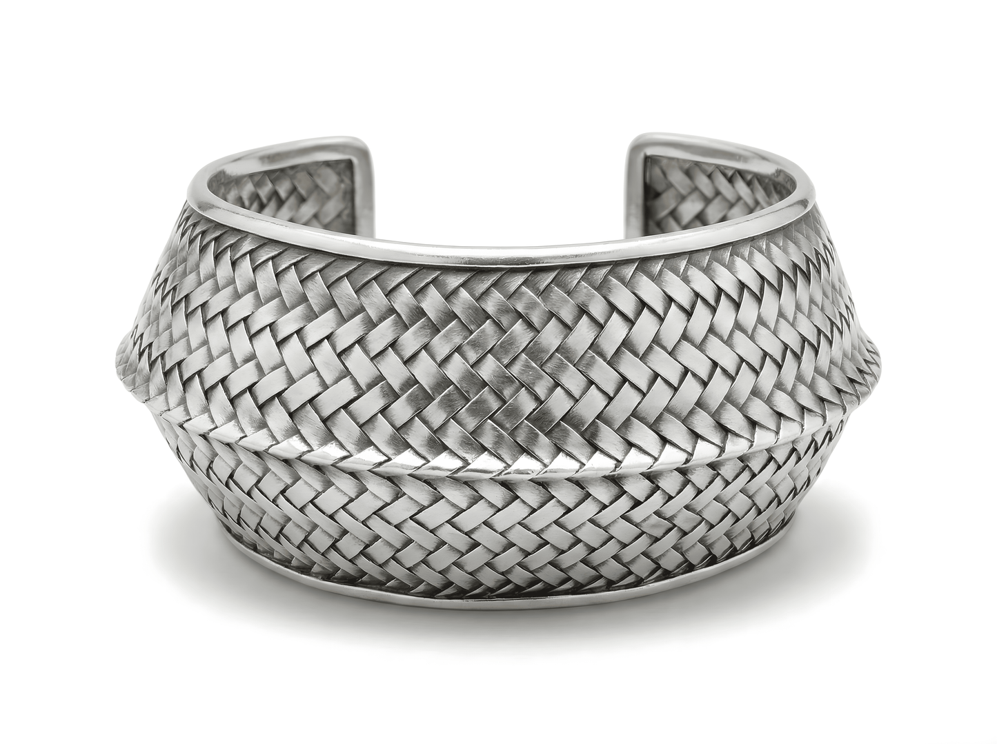 Indonesian Hand-woven Timeles Broad Cuff Bracelet in Sterling Silver Adjustable Size