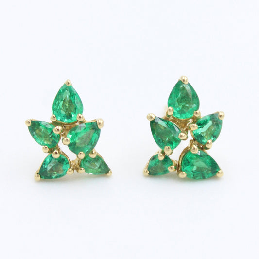 Minimalist AAA 1.62 Ct Natural Emerald Leaf Stud Earrings in 18K Yellow Gold