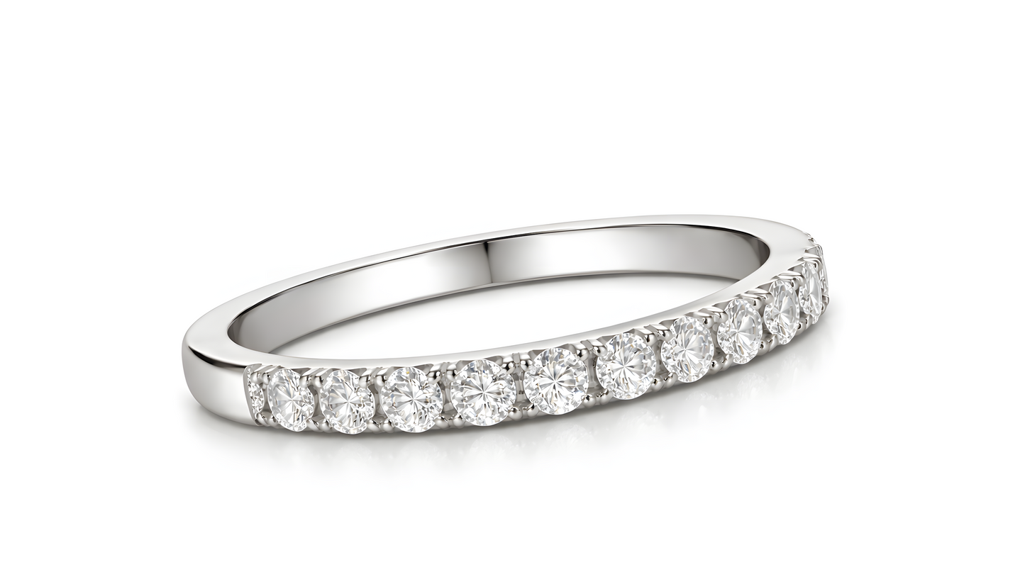 0.66 Ct F-VVS Lab Created Diamond Half-Eternity Band Ring 14K White Gold