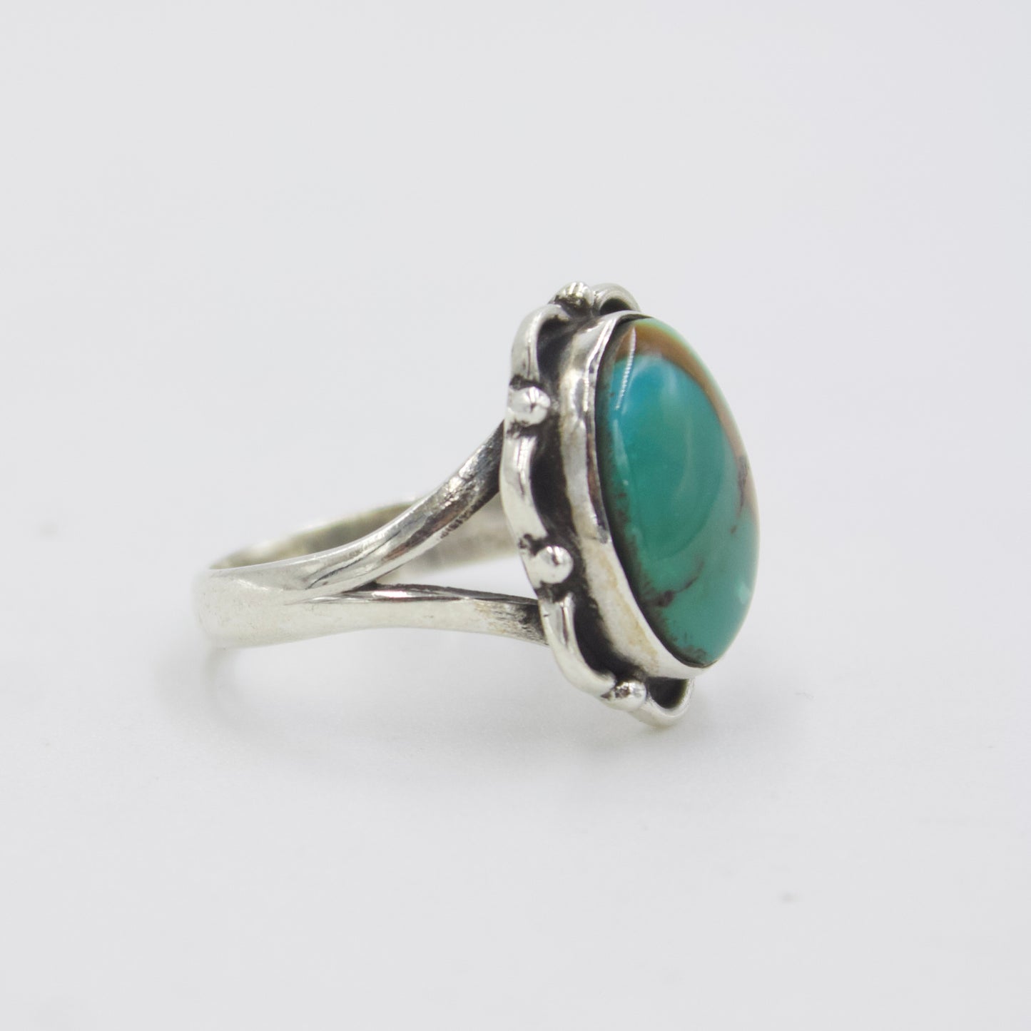 Natural Turquoise Oval Filigree Scalloped Statement Ring