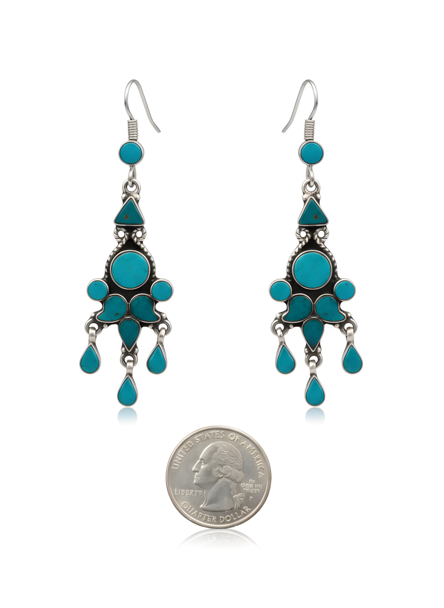 Vintage Tibetan Natural Turquoise Drop Earrings in Sterling Silver