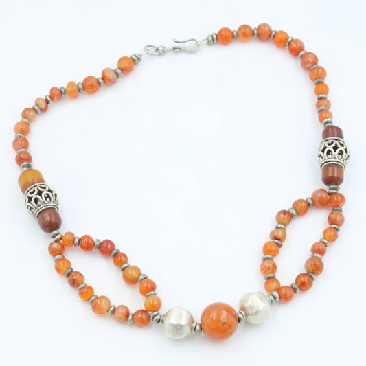 Vintage Natural Baltic Amber Statement Beaded Necklace in Sterling Silver