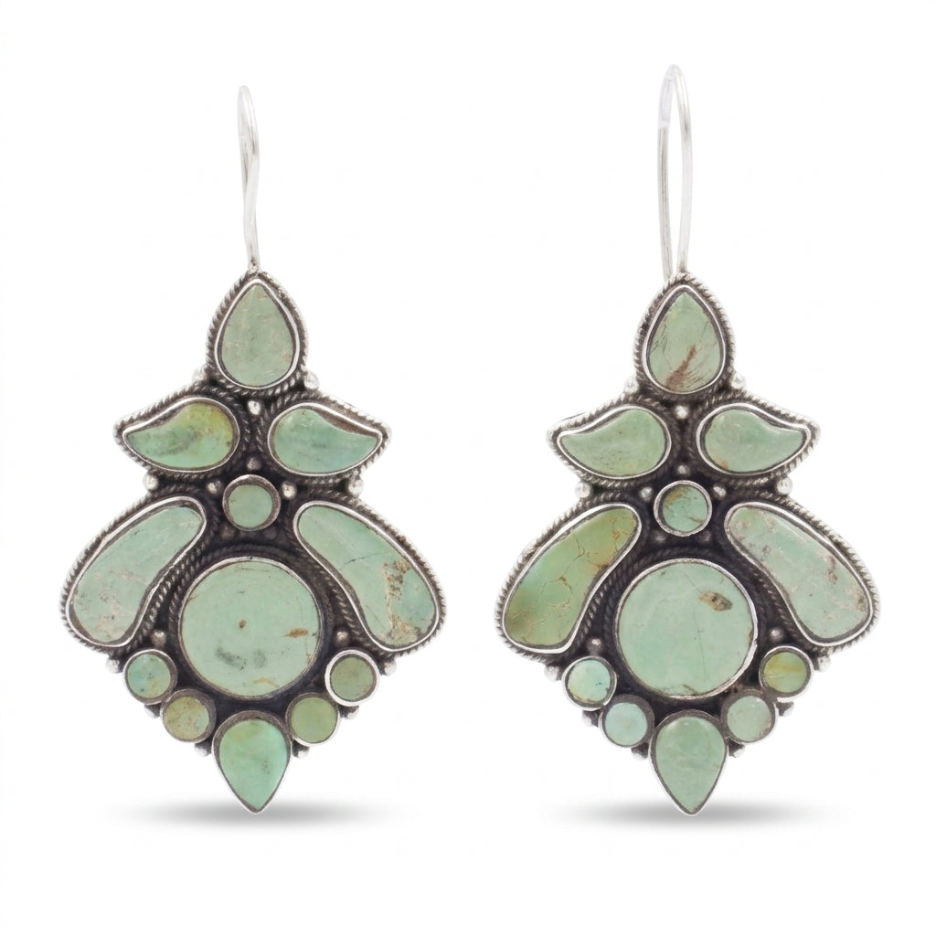 Vintage South Western Natural Turquoise Statement Drop Earrings Sterling Silver