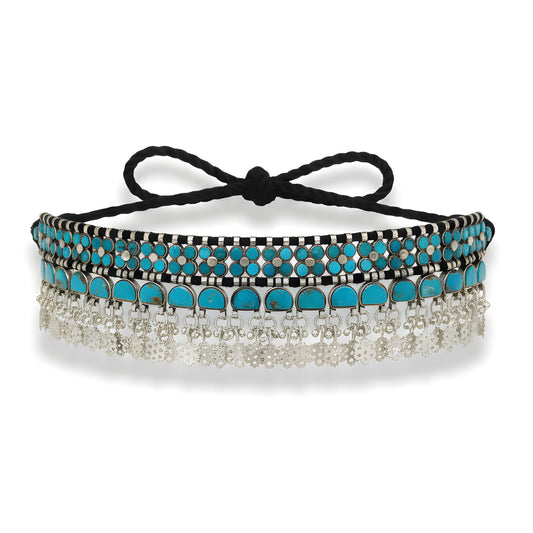 Vintage Tibetan Natural Turquoise Statement Choker Necklace in Sterling Silver