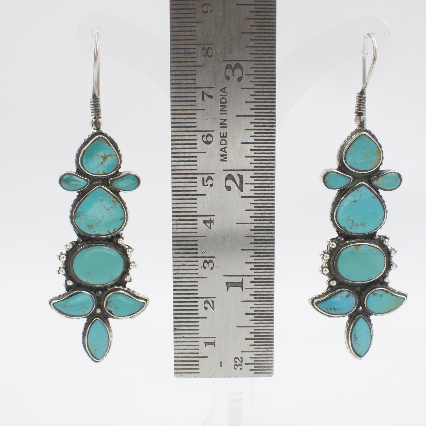 Vintage Tibetan Natural Himalayan Turquoise Drop Dangle Earrings in 925 Silver