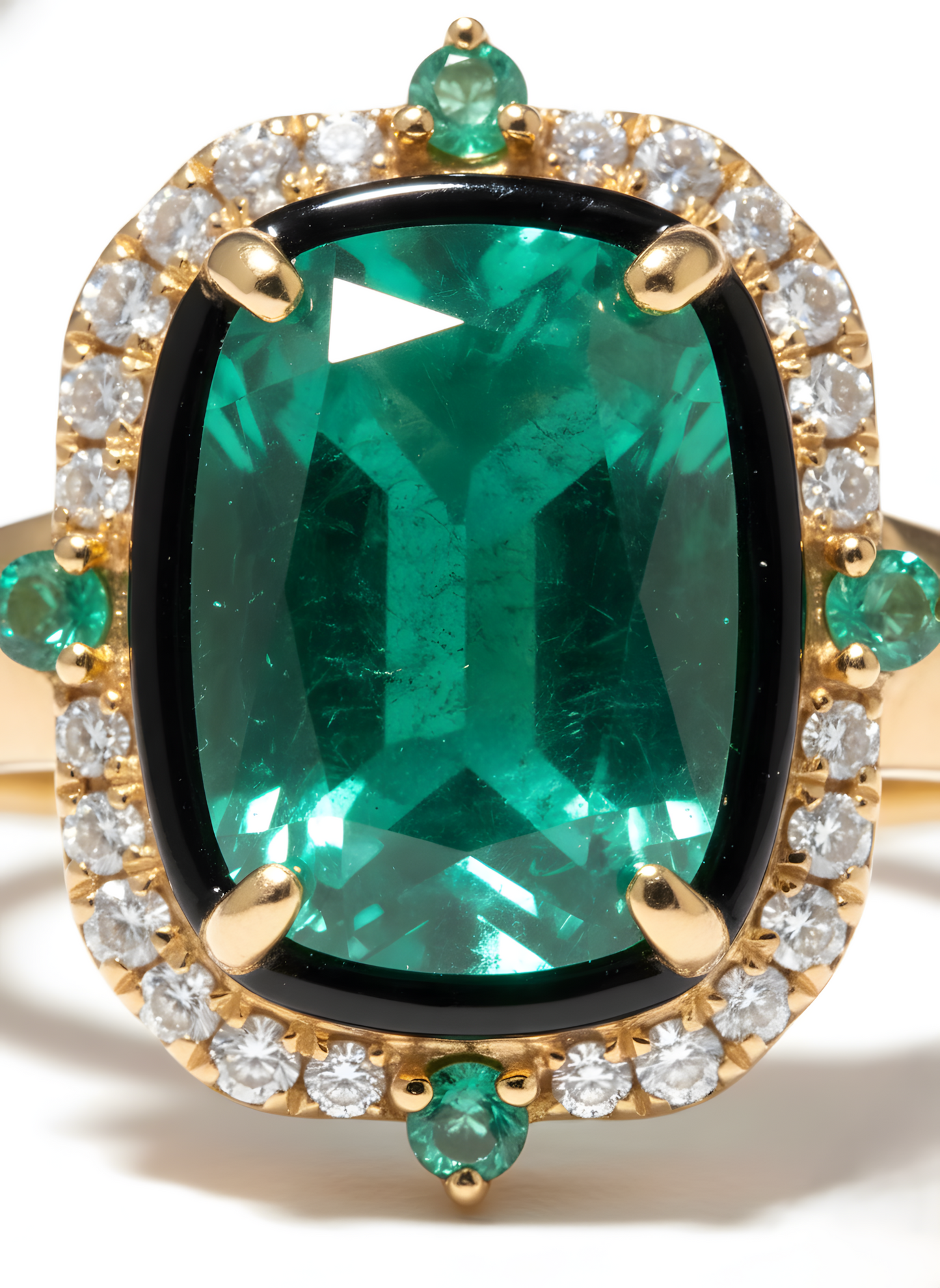 Luxurious 2.76 Ct Natural Emerald & Diamond Cocktail Ring in 18KY Gold Size 7