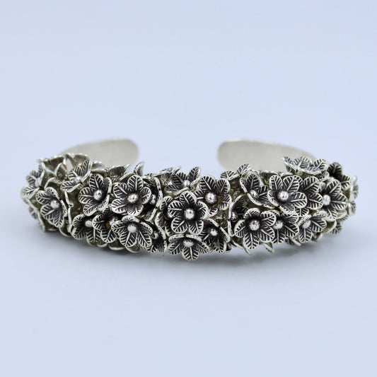 Artistic Handmade Floral Cuff Bracelet in Sterling Silver