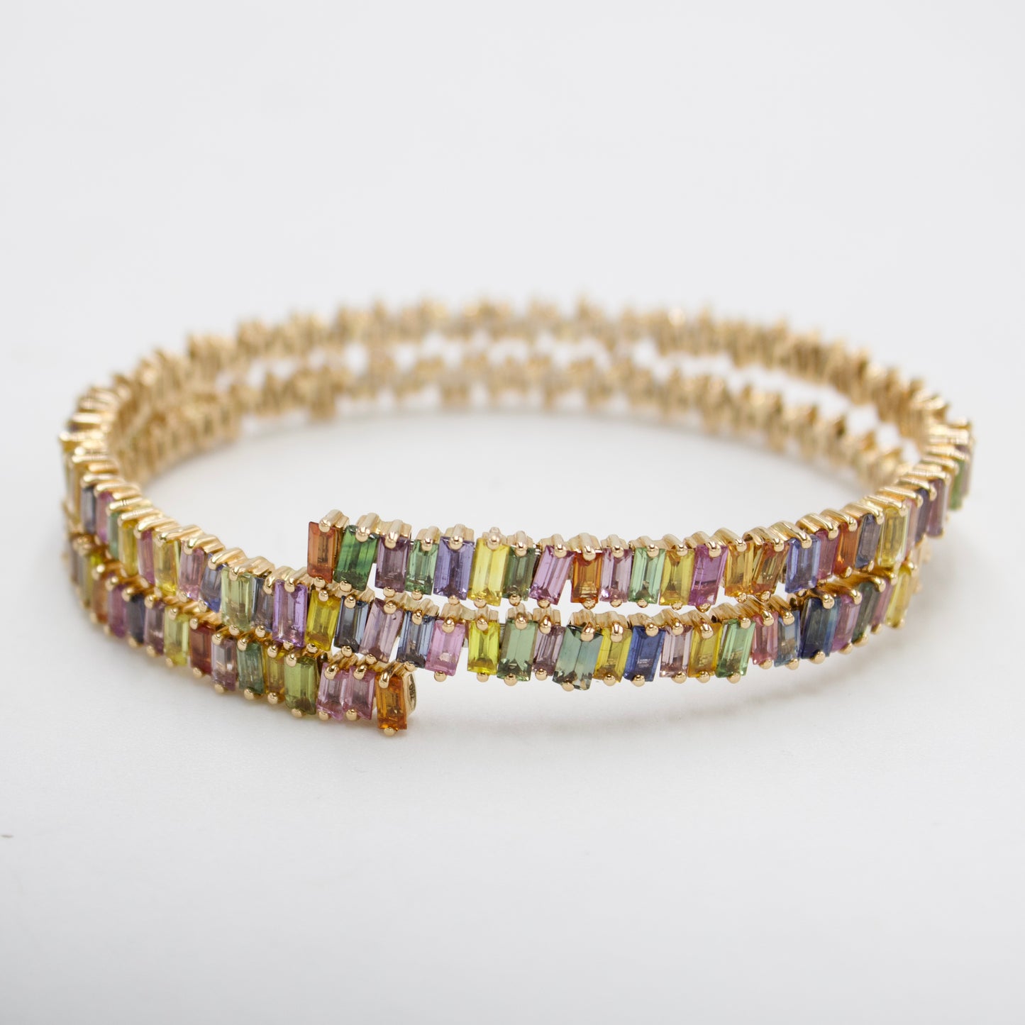 Statement 14.8 Ct Rainbow Sapphire Flexible Wrap-around Layered Bracelet in 18K Rose Gold