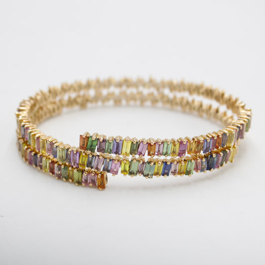 Statement 14.8 Ct Rainbow Sapphire Flexible Wrap-around Layered Bracelet in 18K Rose Gold