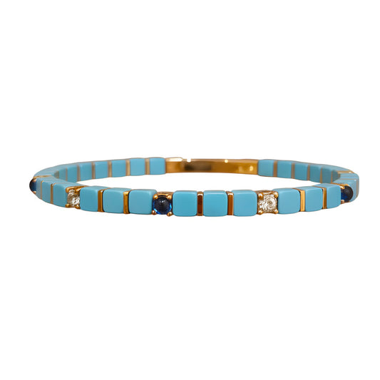 Natural 39.7 TCW Desert Diamond, Turquoise & Sapphire Beaded Bracelet 14K Gold