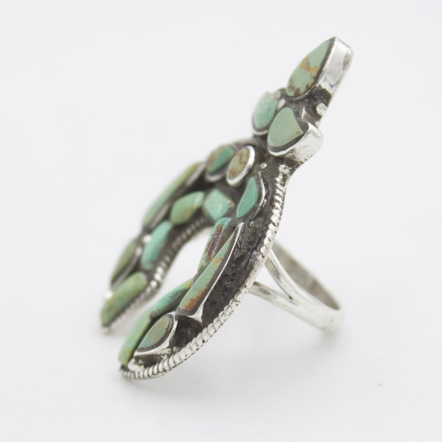 Vintage Navajo Natural Turquoise Statement Ring in Sterling Silver Sz 7.5