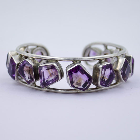 Vintage Amethyst Statement Cuff Bracelet in Sterling Silver