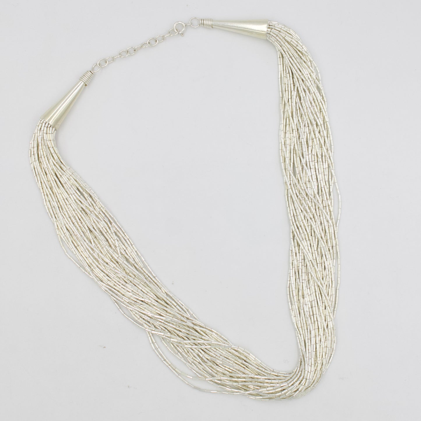 Handmade Indonesian Multistrand Beaded Necklace in Sterling Silver