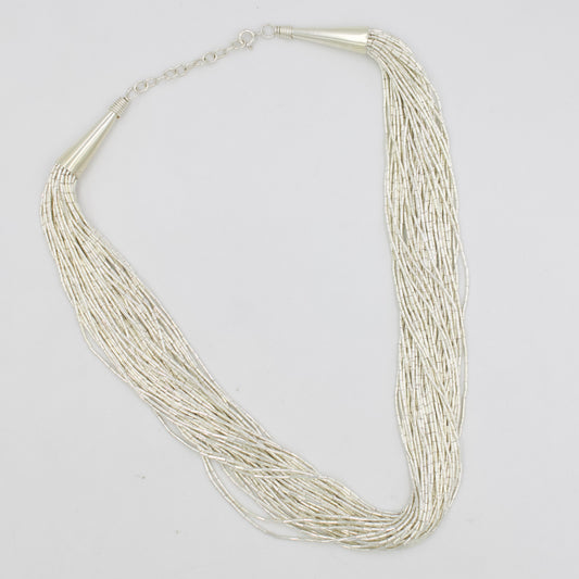 Handmade Indonesian Multistrand Beaded Necklace in Sterling Silver