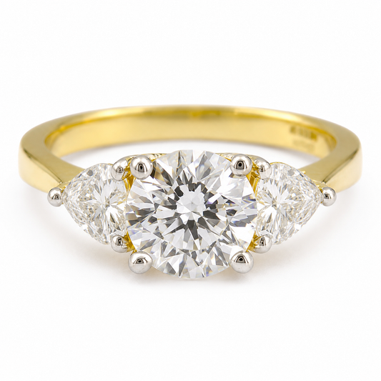 GIA Certified 2.34ctw Round & Heart Lab Diamond Trinity Ring in 14k Gold 5.5 Sz