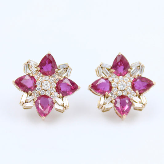 Unique AAA 3.64 Ct Natural Untreated Ruby & Diamond Stud Earrings in 18K Rose Gold