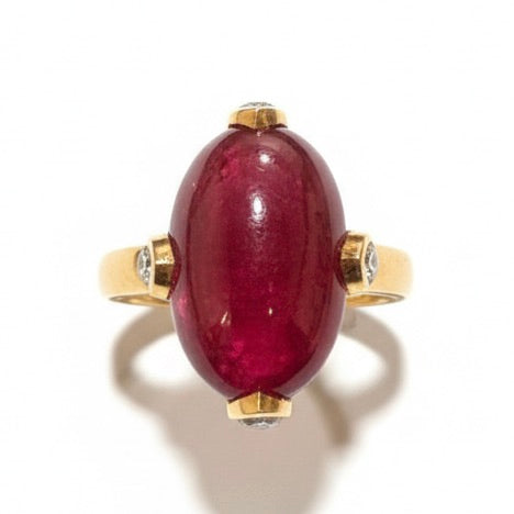 Luxury12.2 Ct Natural Red Spinel & Diamond Cocktail ring in 18KY Gold