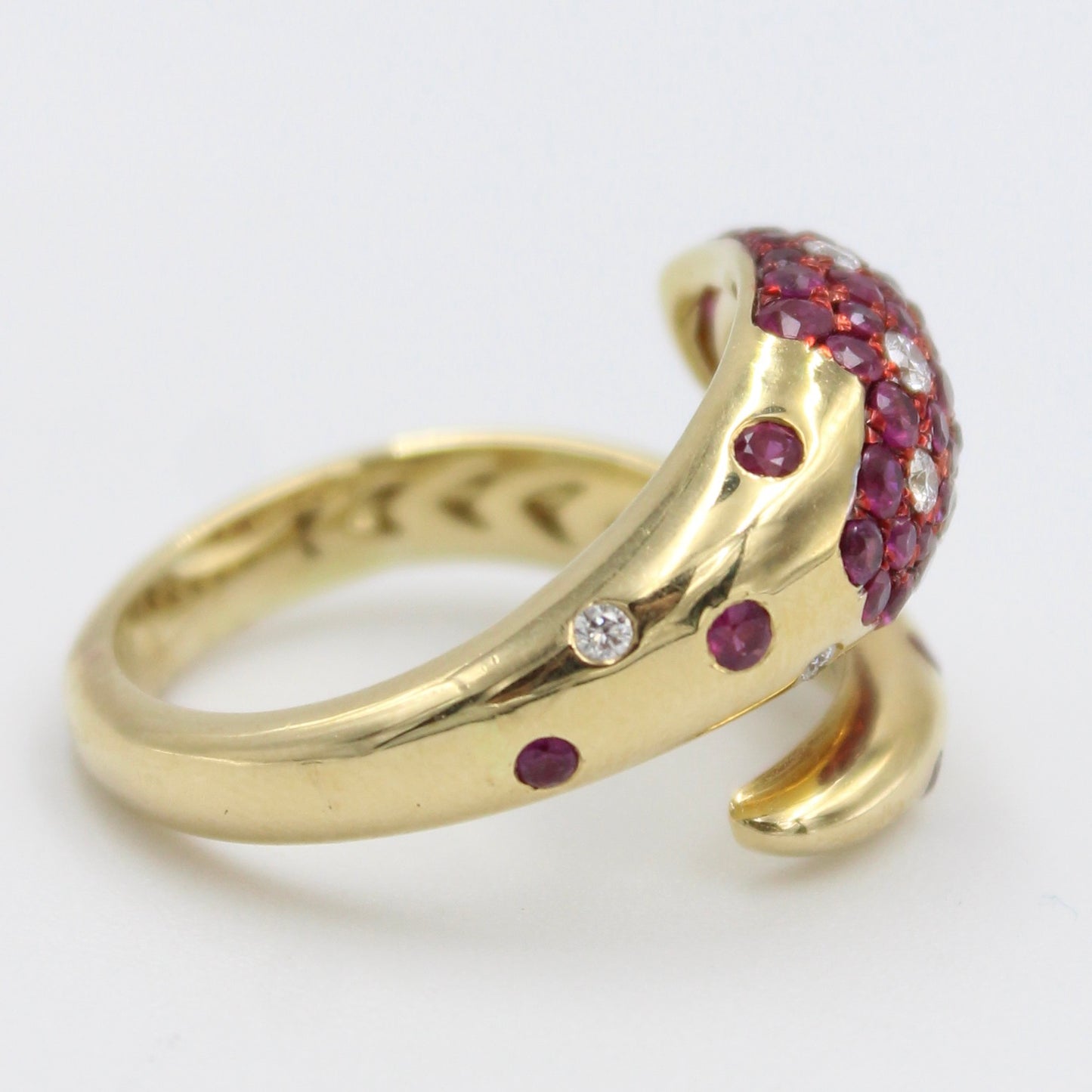 Unique AAA Natural Ruby & Diamond Serpent Wrap Around Ring in 18K Gold