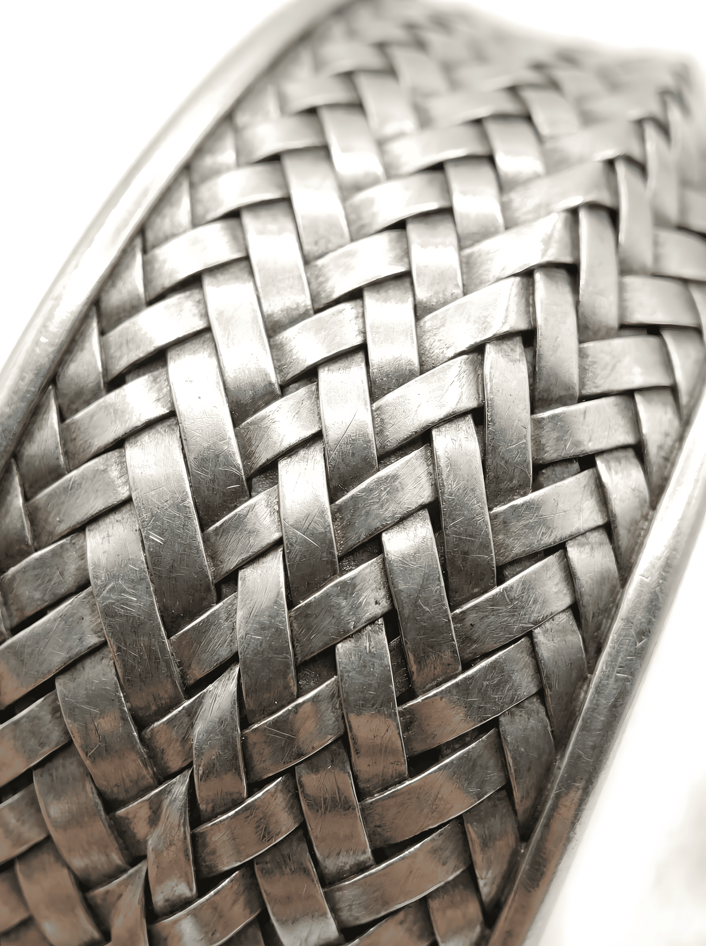 Indonesian Hand-woven Timeles Broad Cuff Bracelet in Sterling Silver Adjustable Size