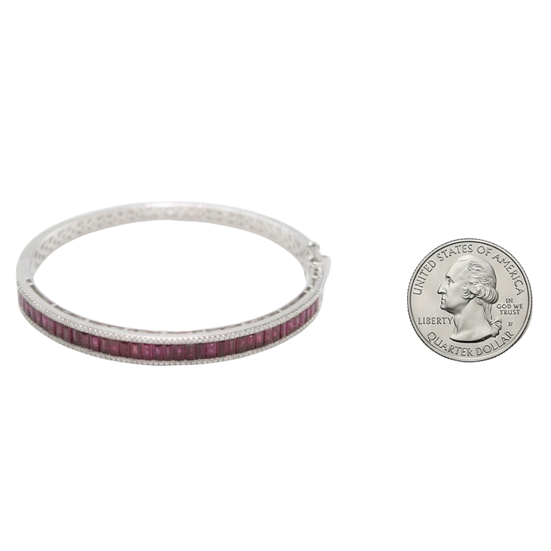 Natural 5.94 Untreated Vivid Red Ruby & Diamond Hinged Bangle 18k White Gold