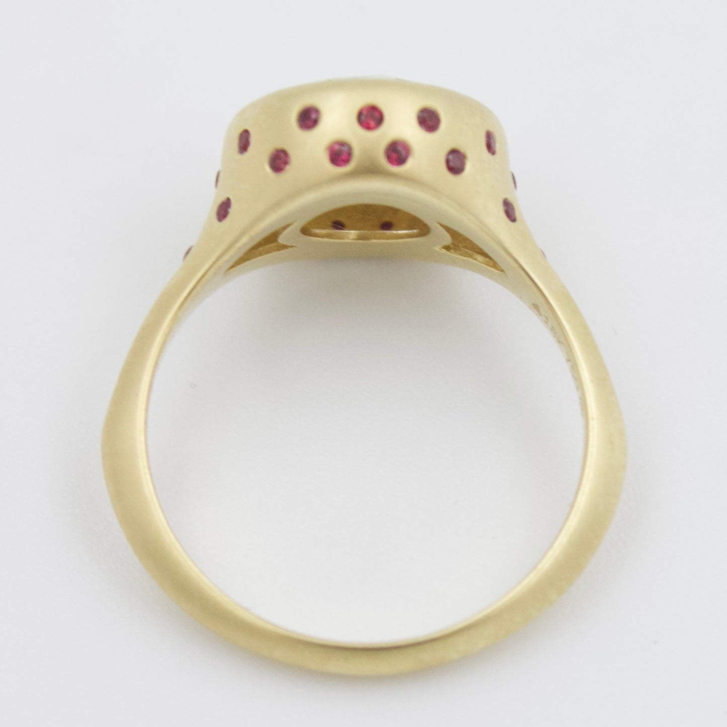 IGI 2.26 Ct Old European Cut Diamond & Ruby Engagement Ring in 18KY Brushed Gold
