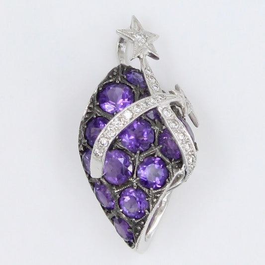 Unique 4.31 Ct Natural Amethyst and Diamond Pendant in 18K White & Black Gold