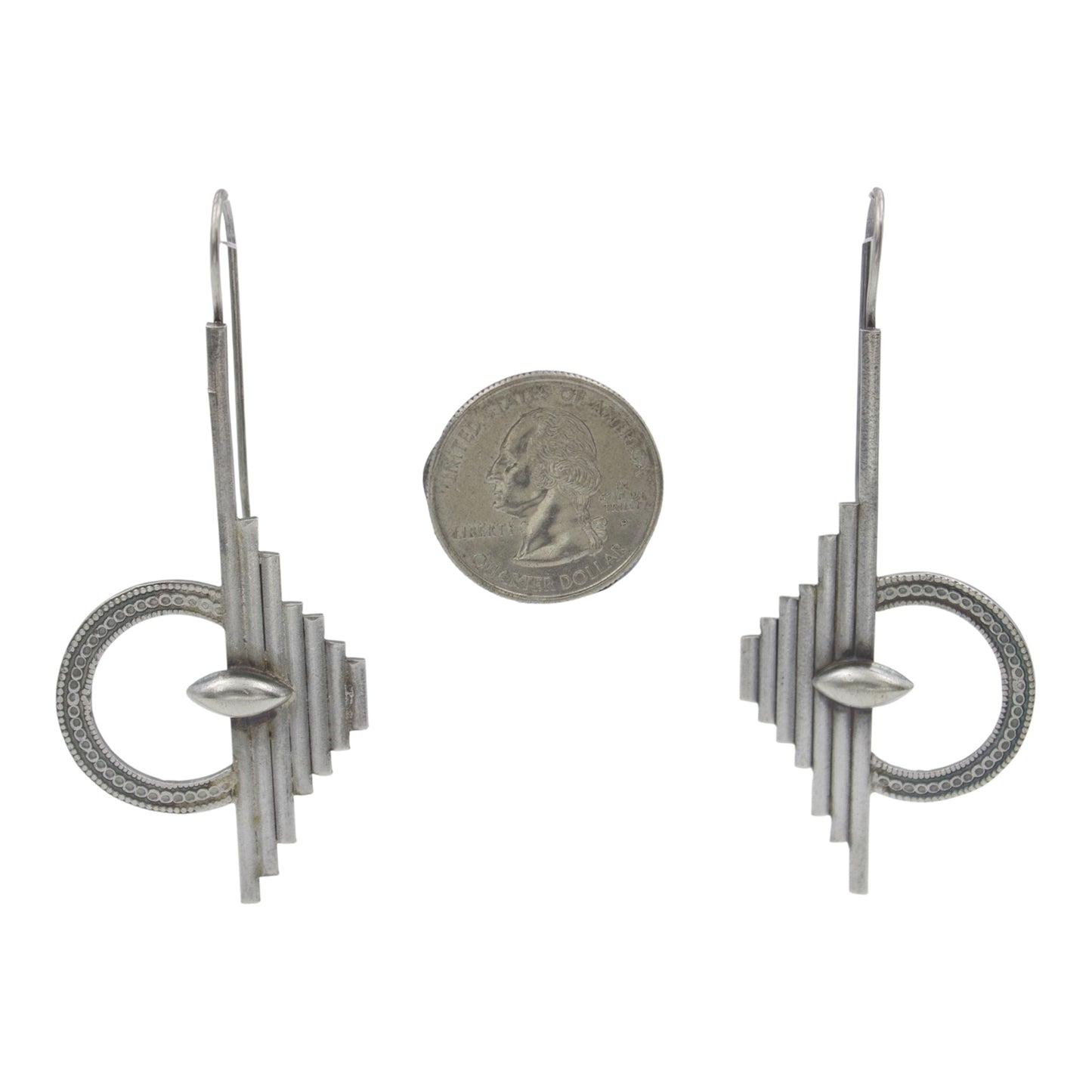Vintage Handmade Art Deco Geometric Drop Earrings in Sterling Silver