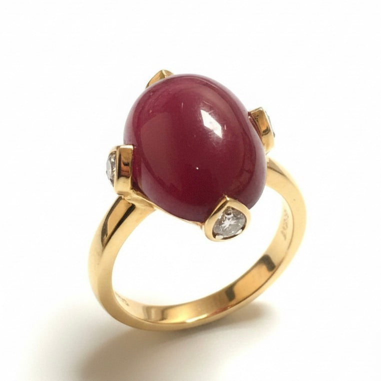 Luxury12.2 Ct Natural Red Spinel & Diamond Cocktail ring in 18KY Gold