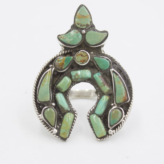 Vintage Navajo Natural Turquoise Statement Ring in Sterling Silver Sz 7.5