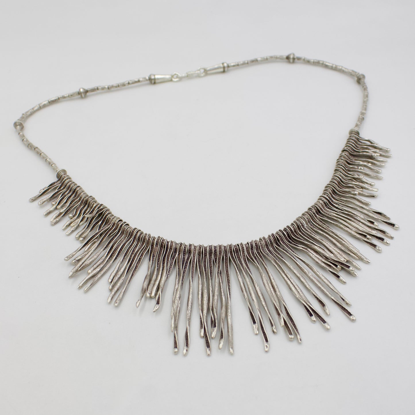 Statement Handmade Indonesian Waterfall Fringe Necklace in Sterling Silver