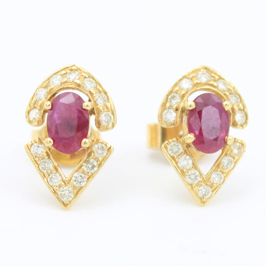 Elegant 2.28 TCW Natural Ruby and Diamond Stud Earring in 18K Yellow Gold