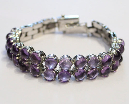 Two Line Natural Amethyst Statement Bracelet