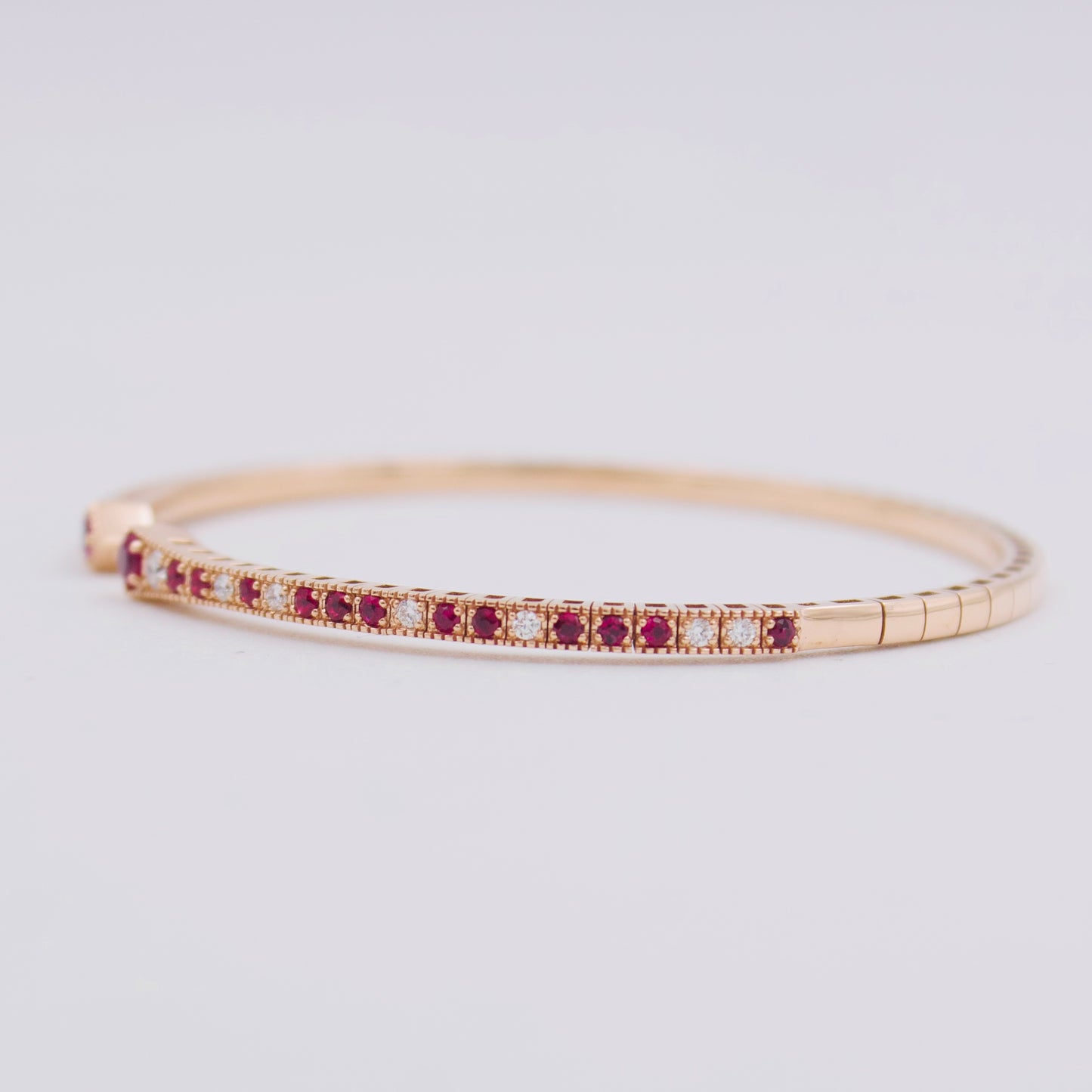 Vintage 1 Ct Ruby & Diamond Open Cuff Bangle in 18k Rose Gold Sz 7