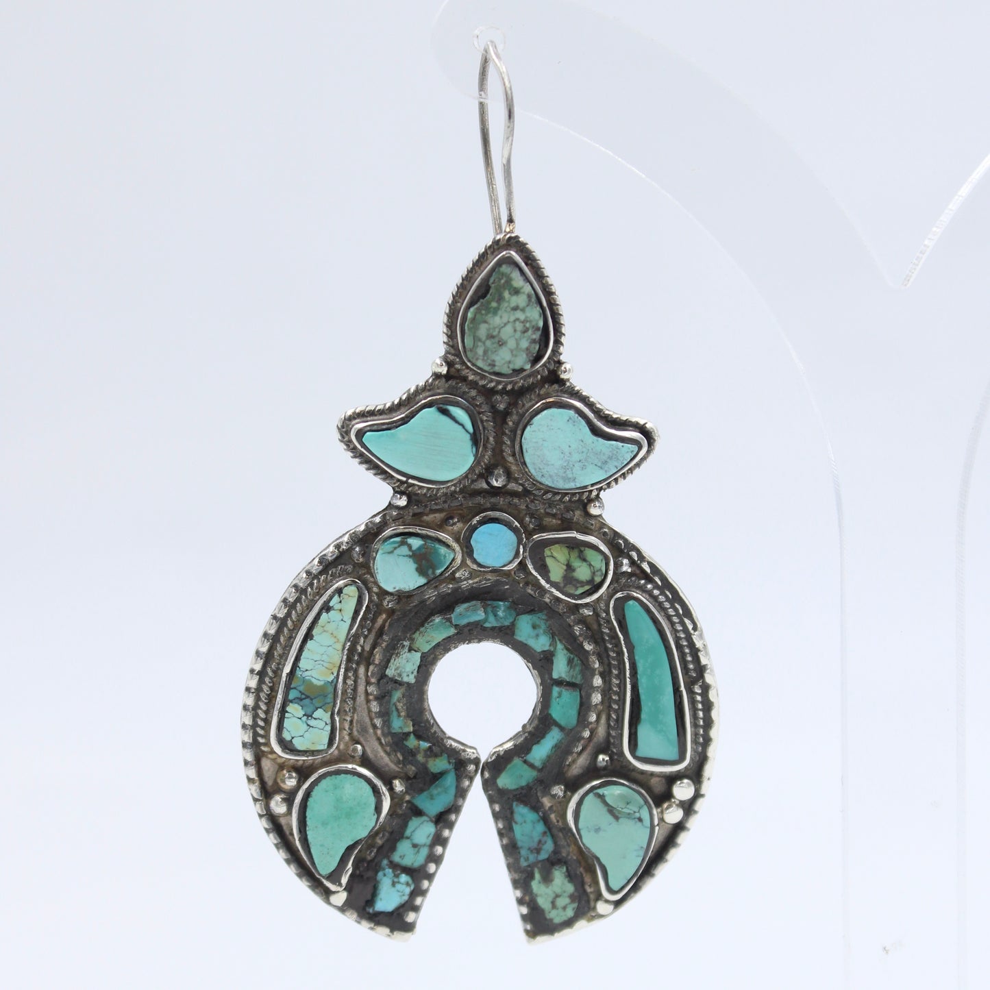Vintage Natural Turquoise Statement Drop Earrings in Sterling Silver