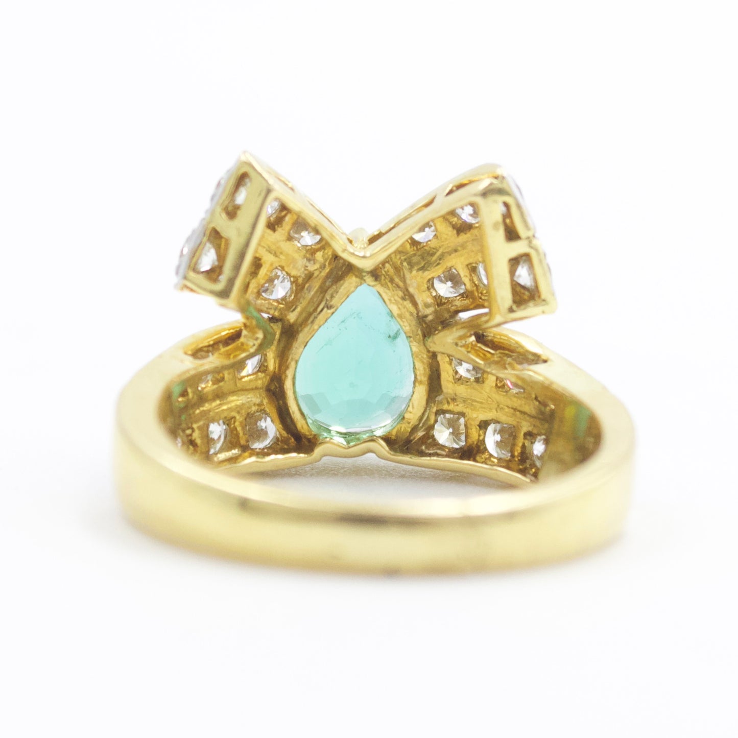 2.08 TCW Natural Emerald & Diamond Pavé Bow Statement Ring in 18K Yellow Gold