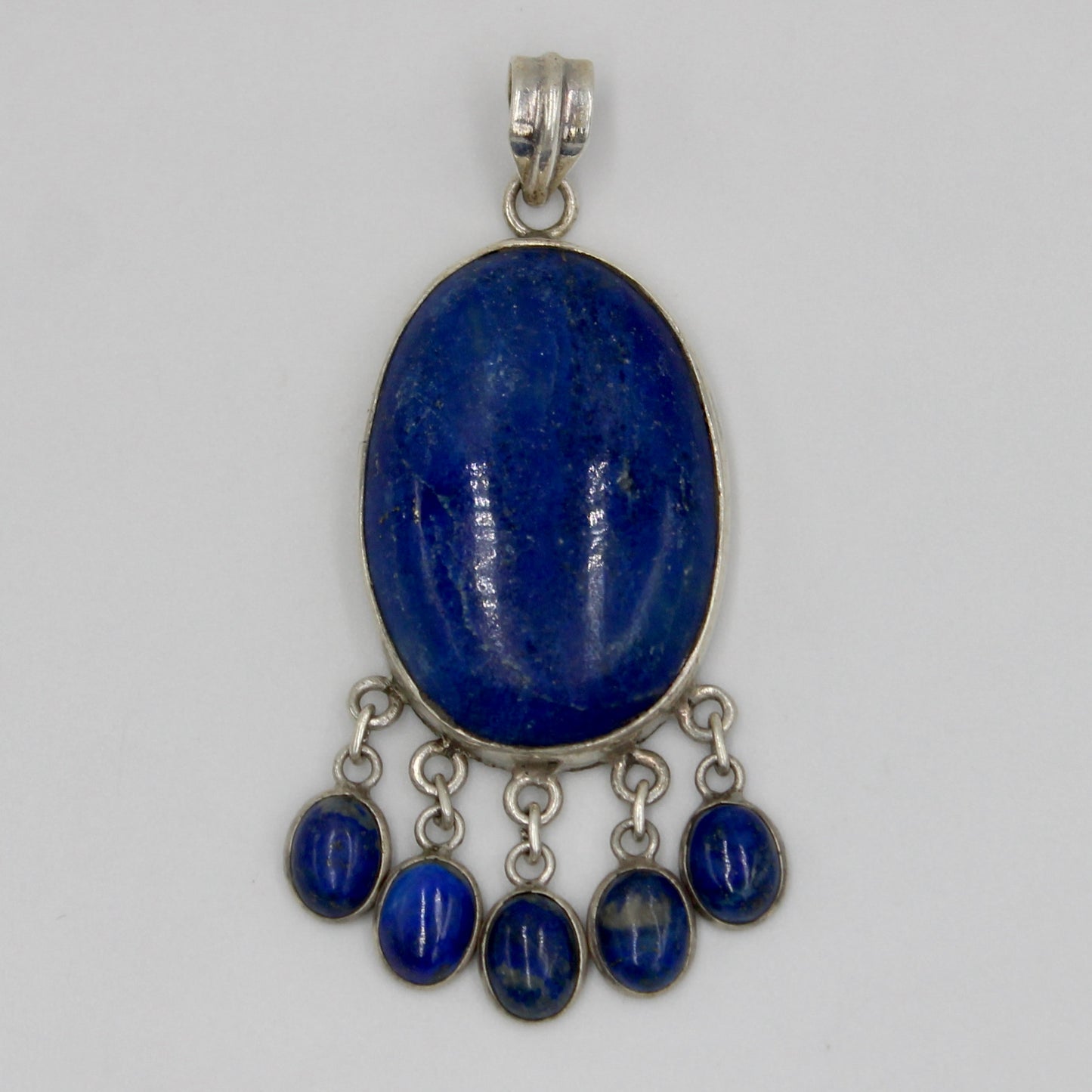 Vintage Handmade Afghan Lapis Drop Pendant in Sterling Silver