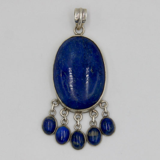 Vintage Handmade Afghan Lapis Drop Pendant in Sterling Silver