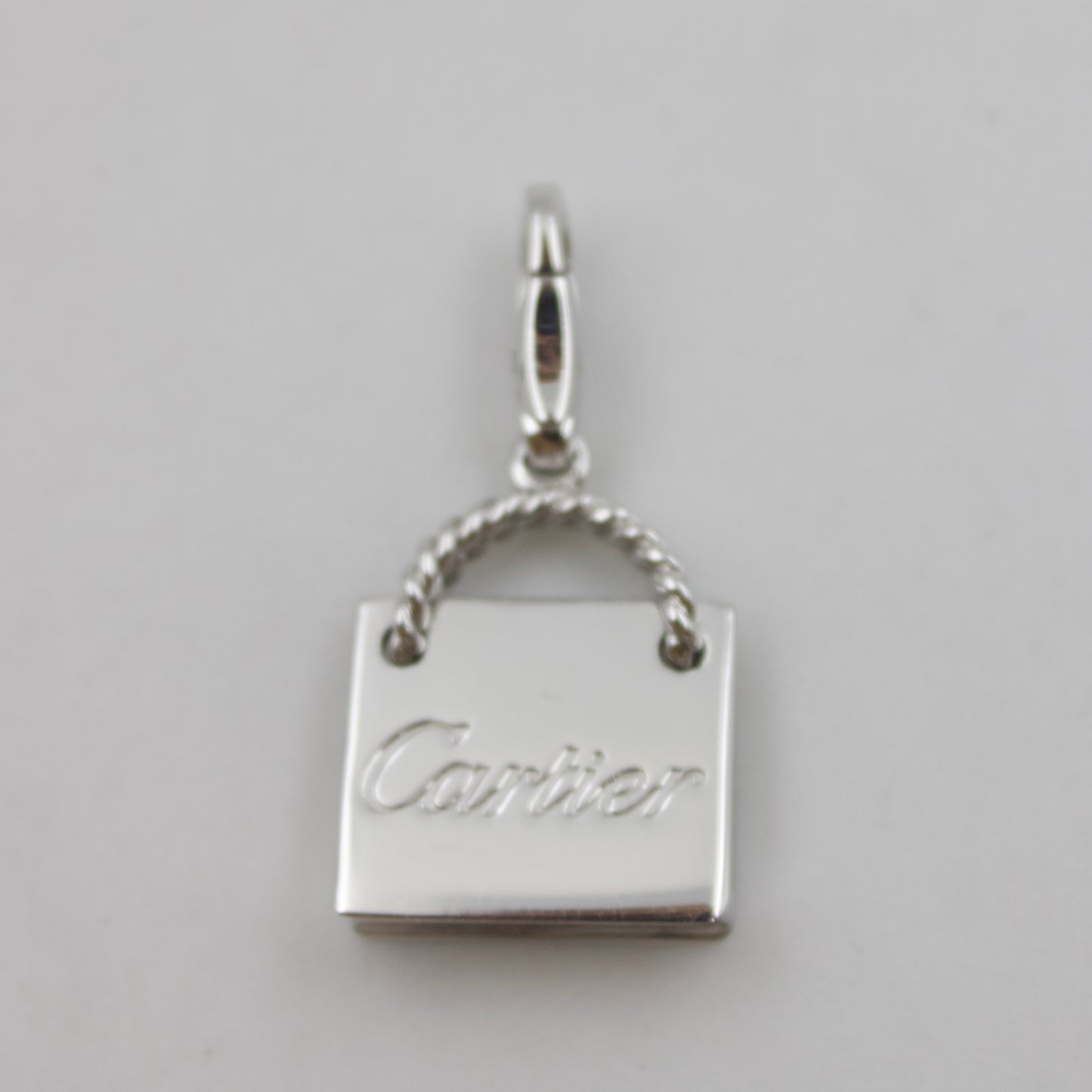 Vintage Authentic Cartier Shopping Bag Charm Pendant in 18K White Gold