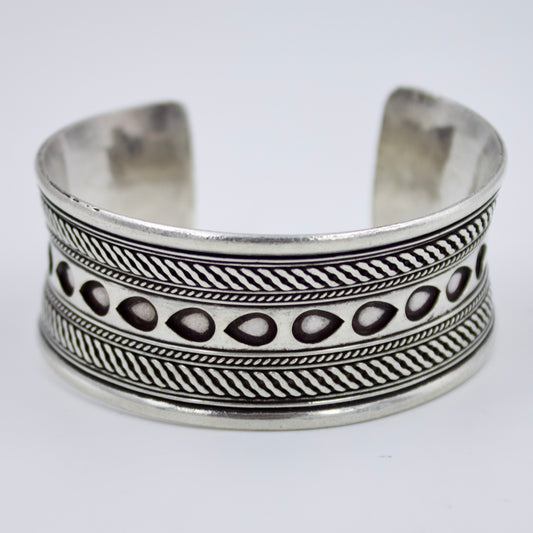 Handmade Etched Tribal Statement Cuff Bracelet in Sterling Silver