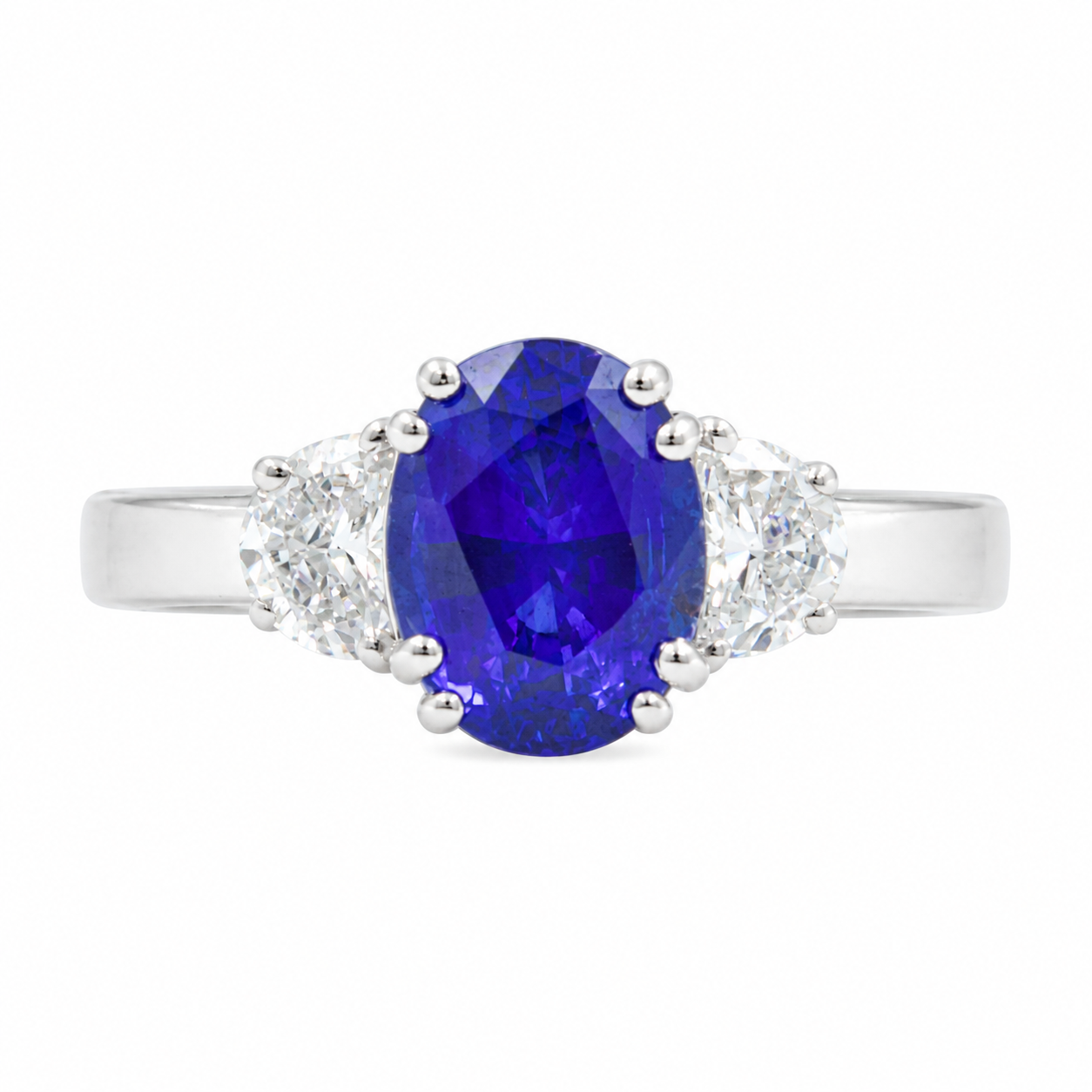 Natural 2.89 TCW Sri Lankan Royal Blue Sapphire & Diamond Engagement Ring 18KW