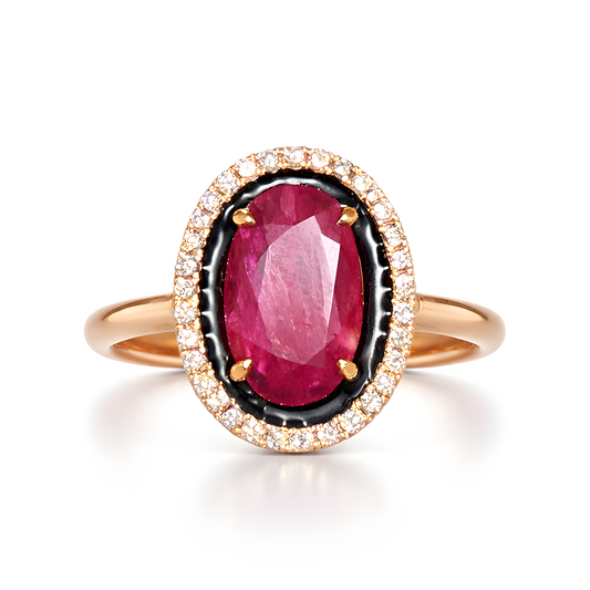 Luxurious 2.05 Ct Natural Ruby & Diamond Cocktail Ring in 18KY Gold Size 6.5